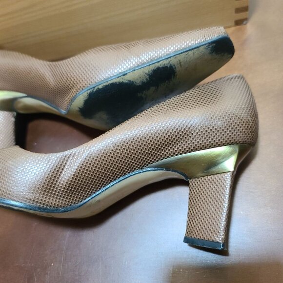 EXCELLENT USED SHOES PROXY ITALIAN LEATHER COPPER GOLD MESH TEXTURED HEELPUMPS 8 - Picture 12 of 14